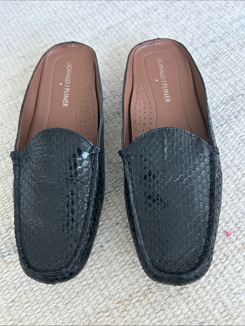 Donald Pliner Lovage Black Snake Embossed Leather Mule Loafer Slides 6M